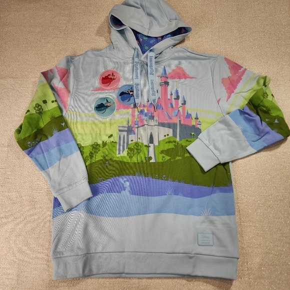 Loungefly Disney Sleeping Beauty Castle Three Good Fairies Unisex Hoodie L NEW - Picture 1 of 14
